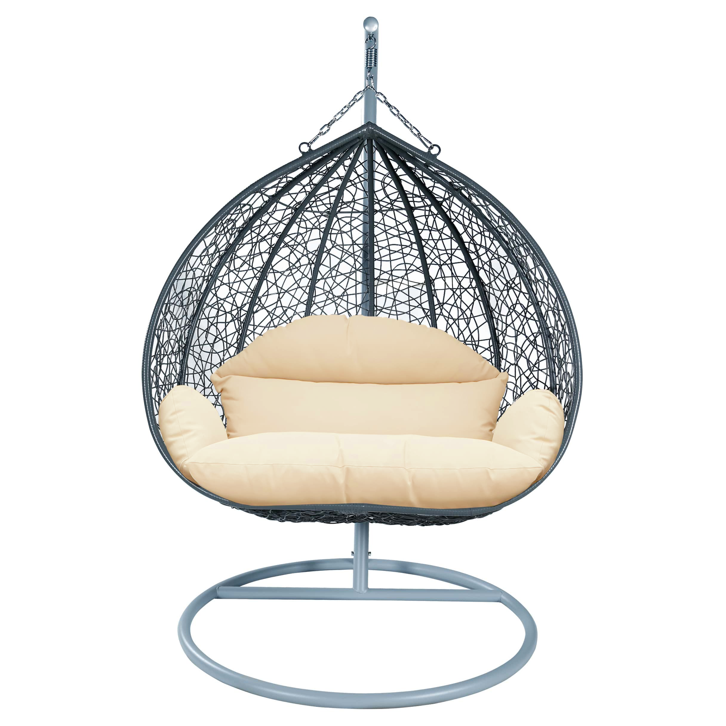 Recluse Modern Outdoor Egg Swing Chair Black/Brown/Grey Frame in Teardrop Design with ES57 Cushion