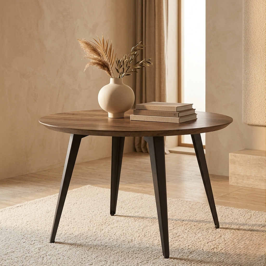 Ravenna Modern Round Wood 47" Dining Table With Metal Legs