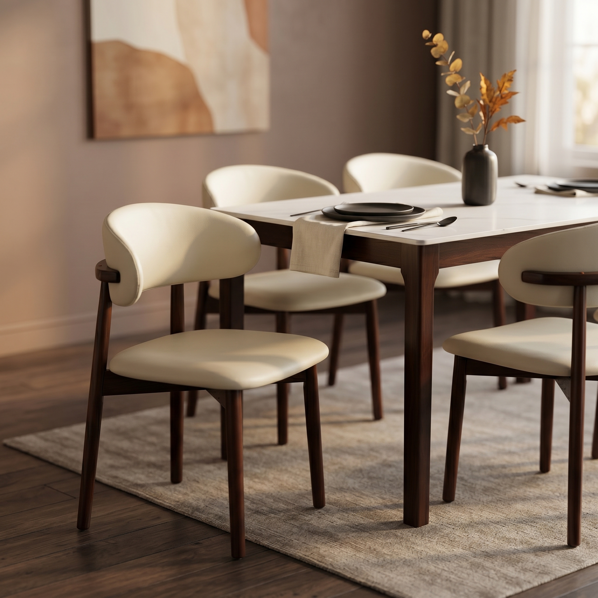 Sable Dining Chair with Leather Seats and Rubberwood Legs