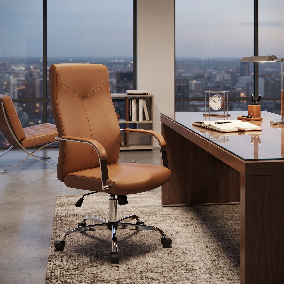 Sonora High-Back Leather Office Chair in Chrome Steel Base