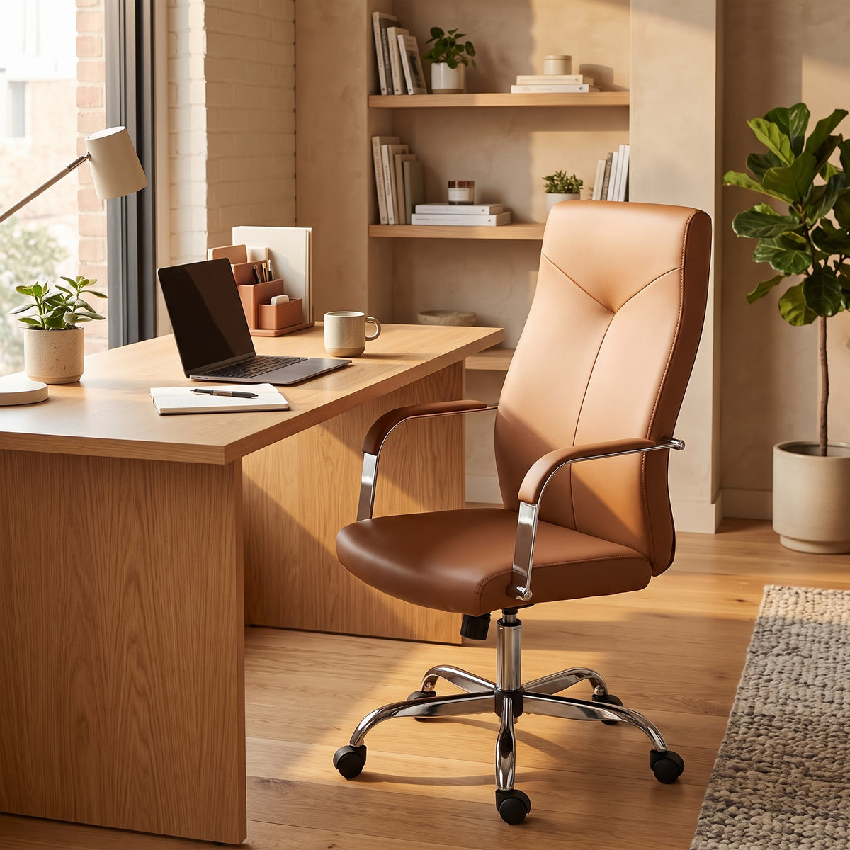 Sonora High-Back Leather Office Chair in Chrome Steel Base