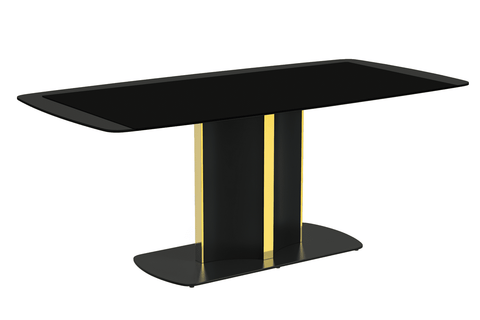 Sylva Rectangular Dining Table with Glass/Sintered Stone Tabletop in Black and Gold Steel Base