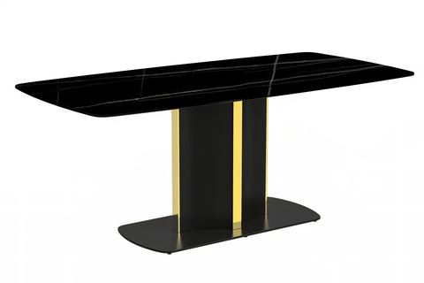 Sylva Rectangular Dining Table with Glass/Sintered Stone Tabletop in Black and Gold Steel Base
