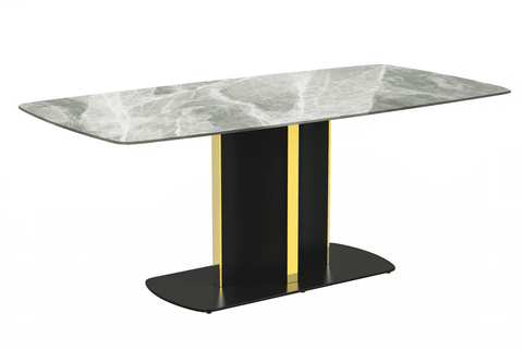 Sylva Rectangular Dining Table with Glass/Sintered Stone Tabletop in Black and Gold Steel Base
