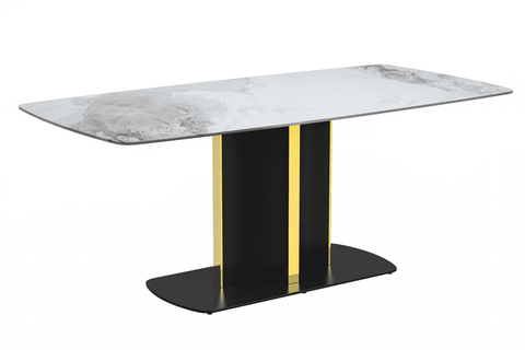 Sylva Rectangular Dining Table with Glass/Sintered Stone Tabletop in Black and Gold Steel Base
