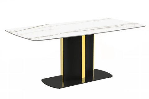 Sylva Rectangular Dining Table with Glass/Sintered Stone Tabletop in Black and Gold Steel Base