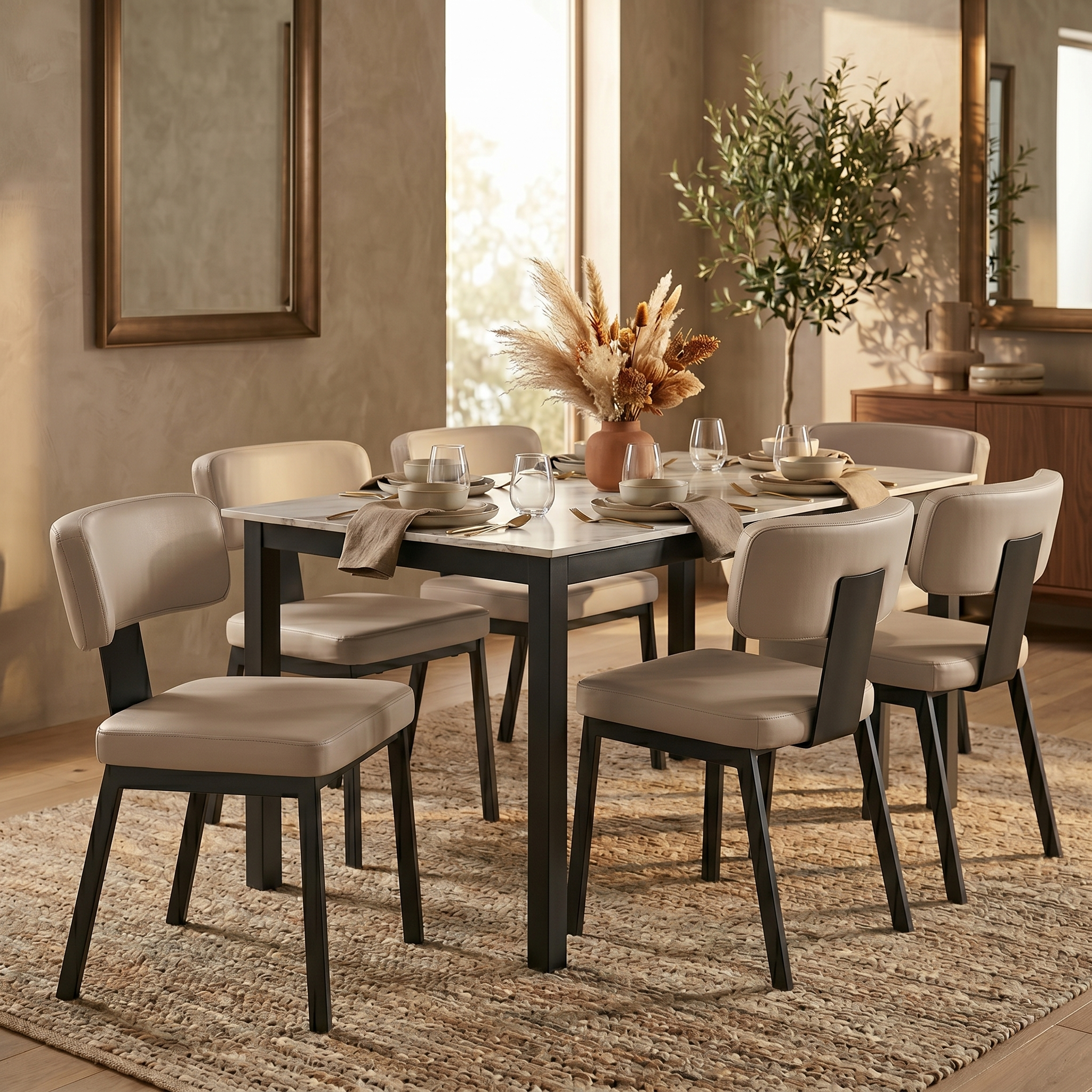Teres Dining Chair with Leather Upholstery and Steel Legs