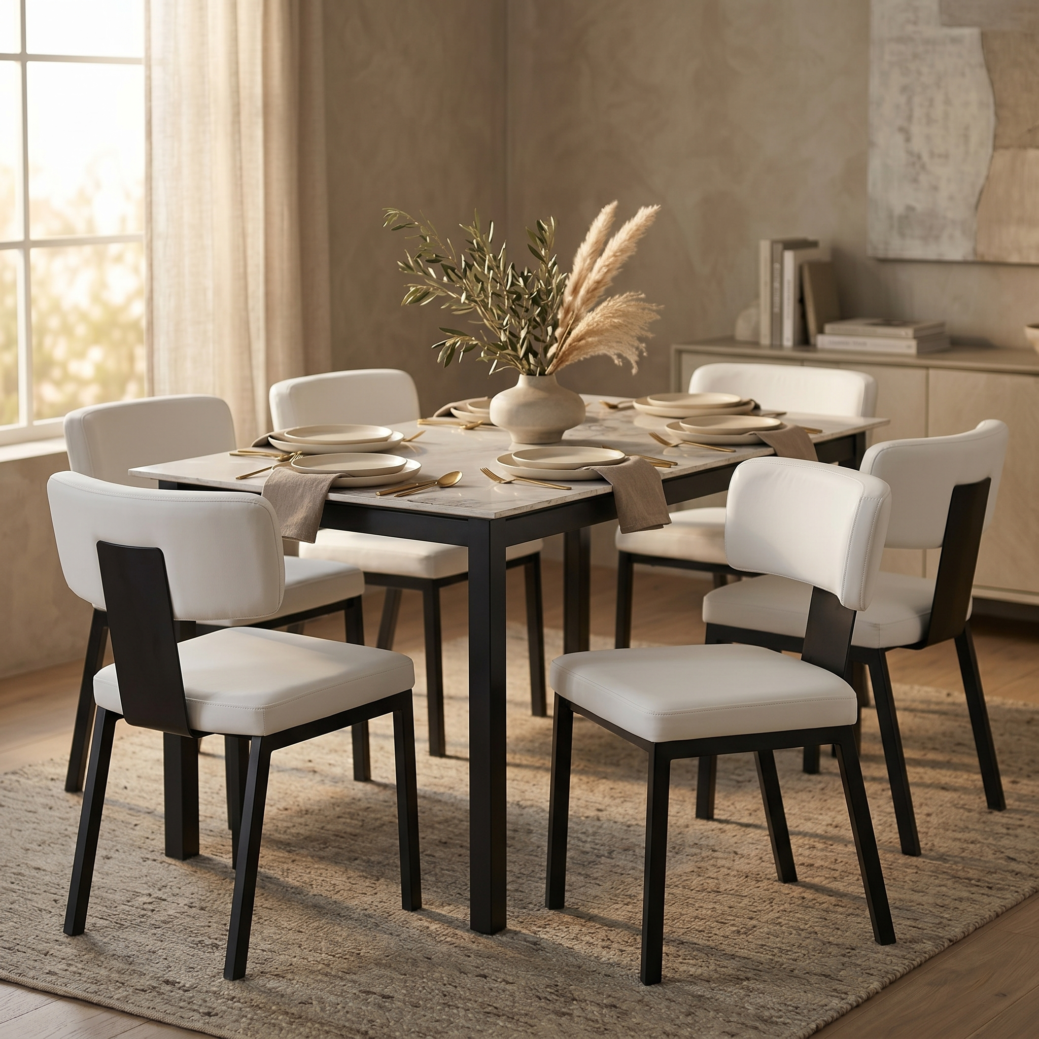 Teres Dining Chair with Leather Upholstery and Steel Legs