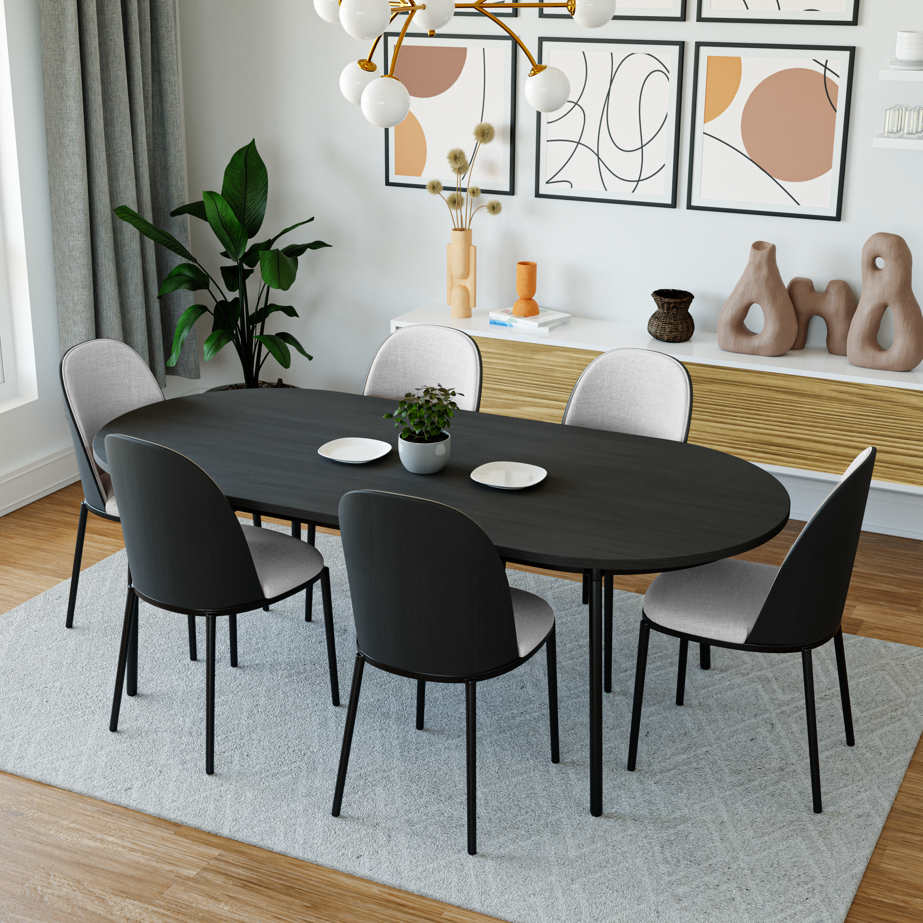 Tule Dining Side Chair with Upholstered Seat and Powder-Coated Steel Frame