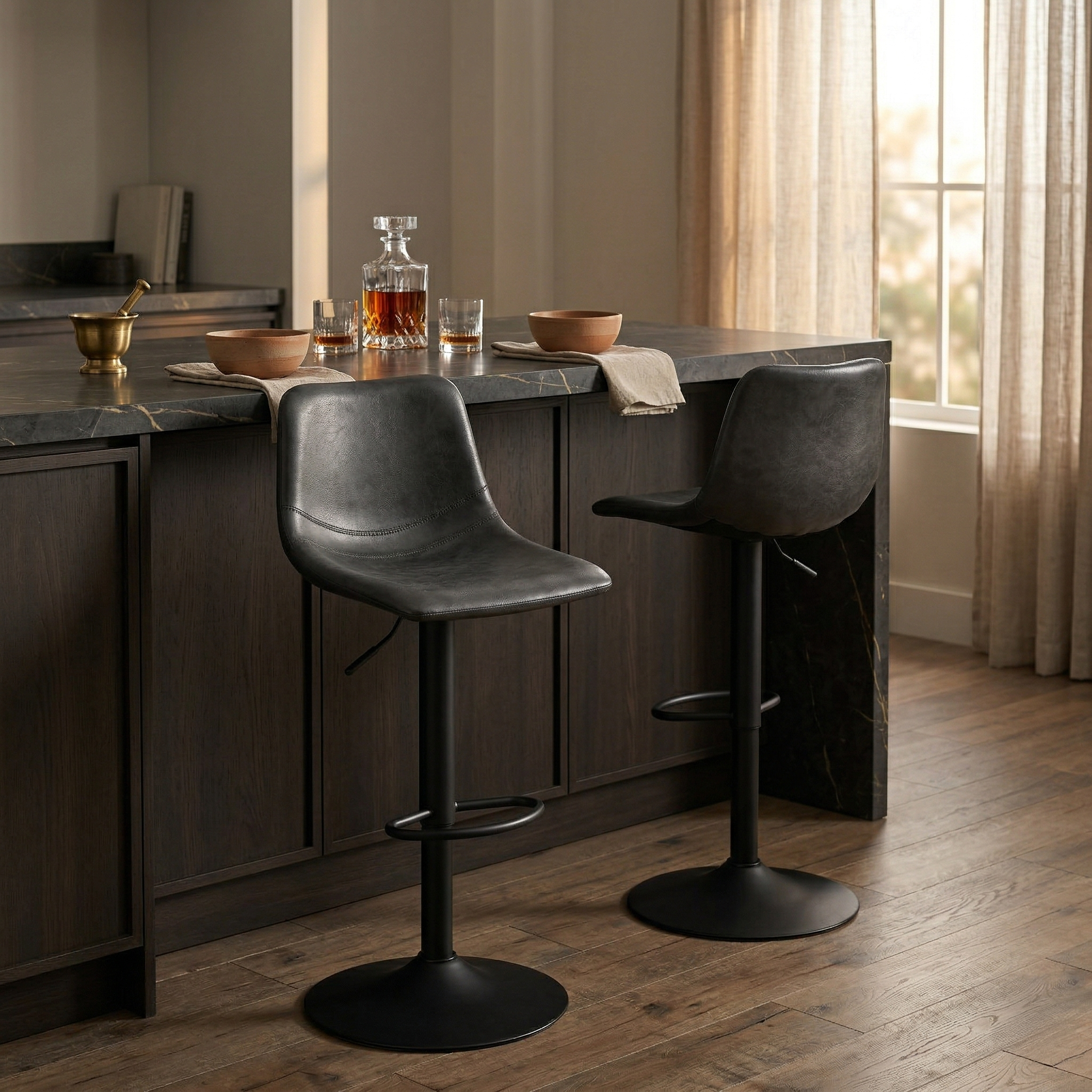 Tilbury Modern Adjustable Bar Stool with Footrest and 360-Degree Swivel
