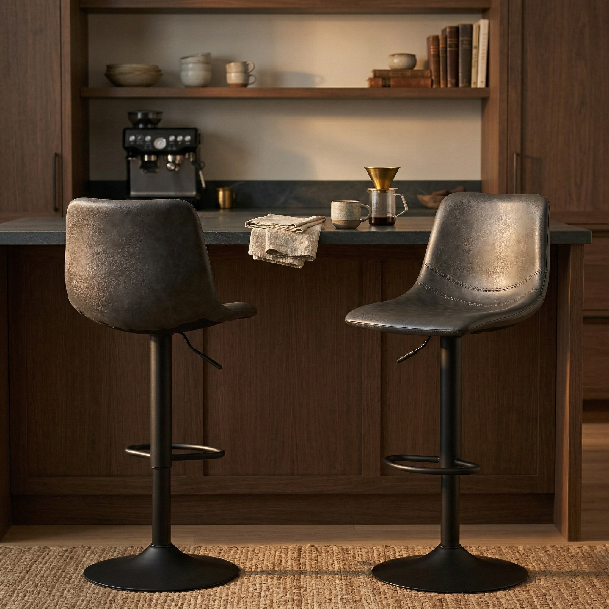 Tilbury Modern Adjustable Bar Stool with Footrest and 360-Degree Swivel
