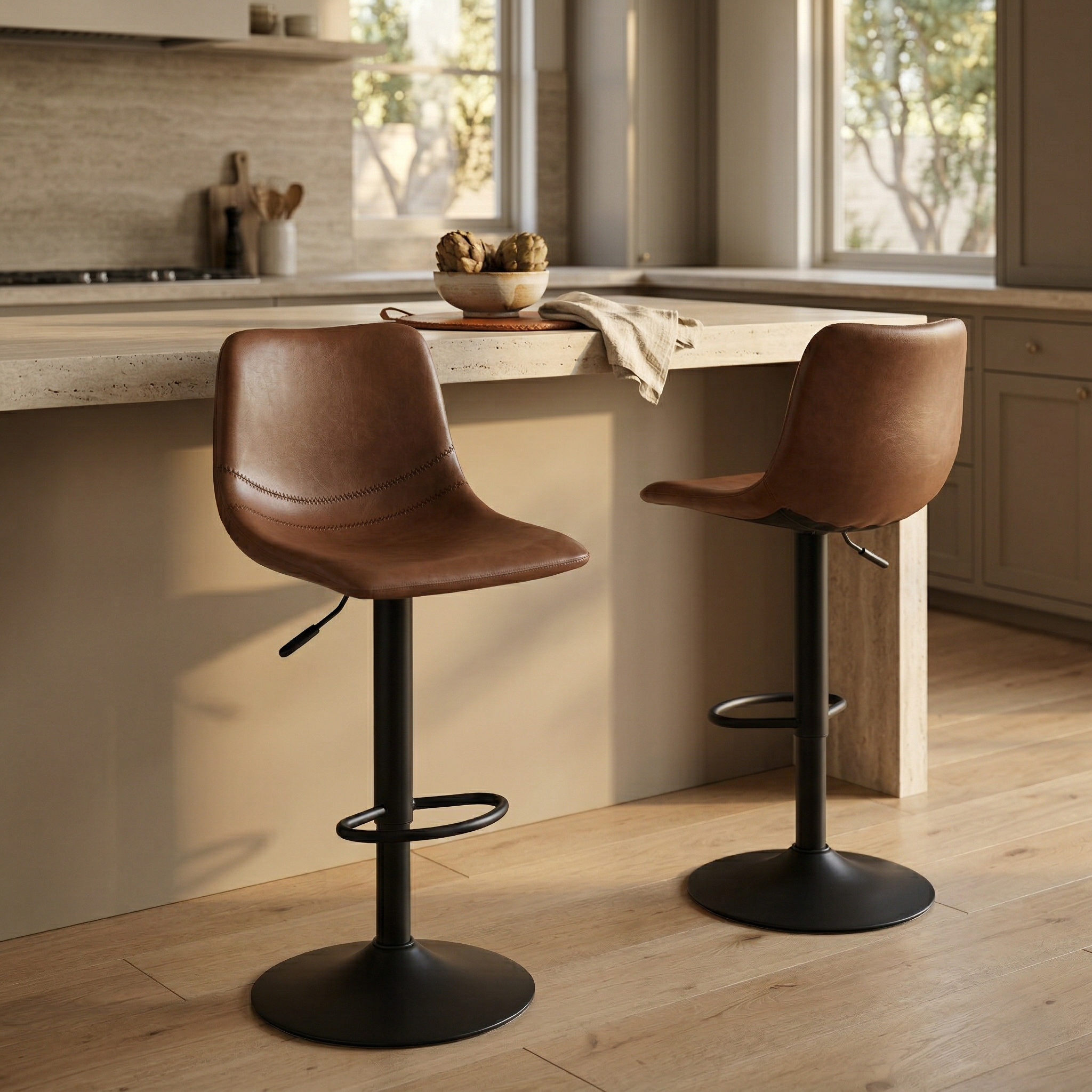 Tilbury Modern Adjustable Bar Stool with Footrest and 360-Degree Swivel