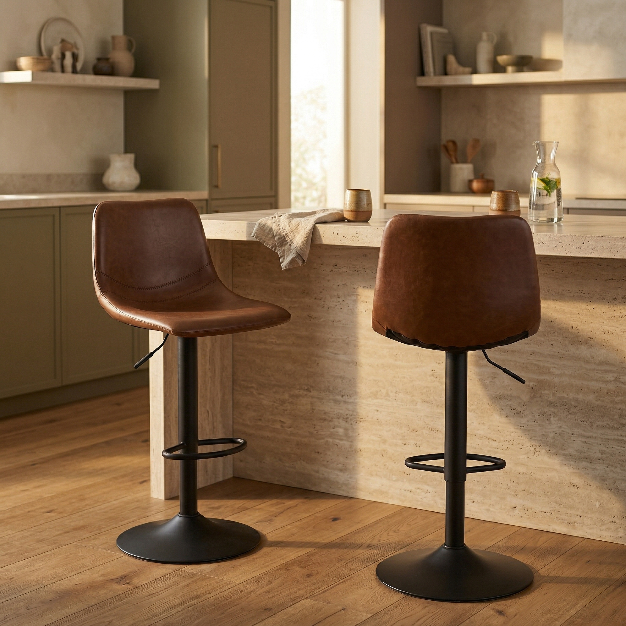 Tilbury Modern Adjustable Bar Stool with Footrest and 360-Degree Swivel