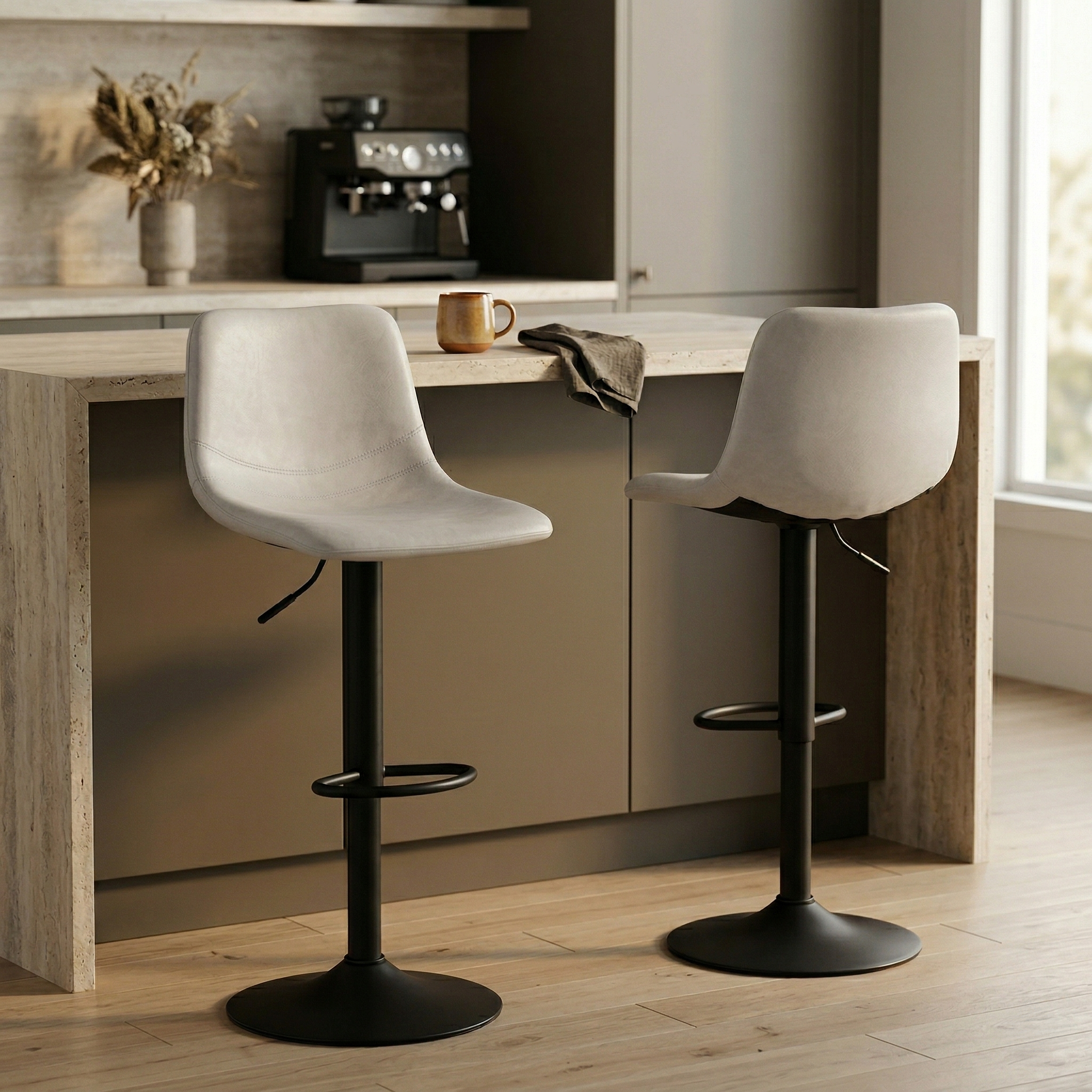 Tilbury Modern Adjustable Bar Stool with Footrest and 360-Degree Swivel