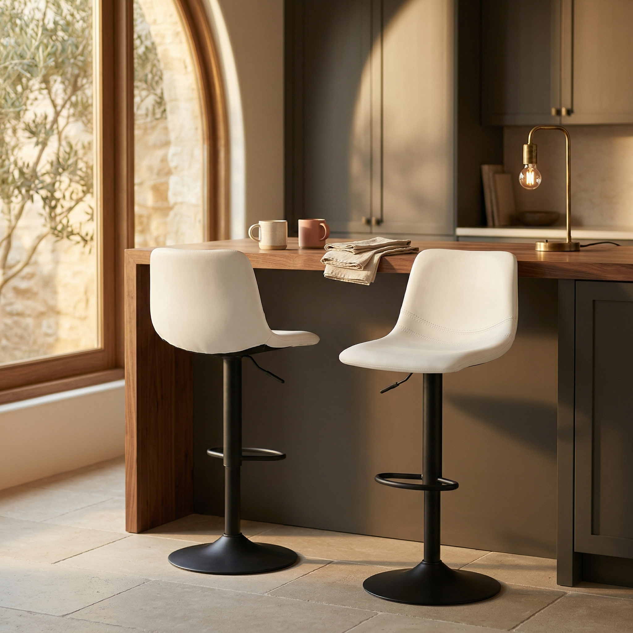 Tilbury Modern Adjustable Bar Stool with Footrest and 360-Degree Swivel