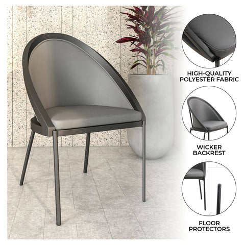 Urbane Dining Chair in Vinyl Fabric with Curved Back and Stainless Steel Legs Set of 2
