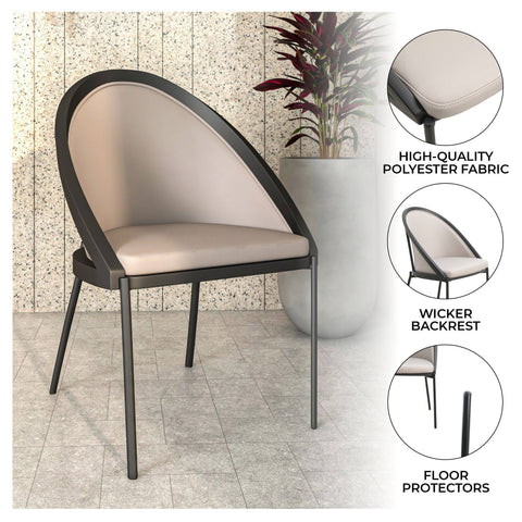 Urbane Dining Chair in Vinyl Fabric with Curved Back and Stainless Steel Legs Set of 2