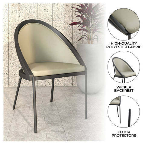Urbane Dining Chair in Vinyl Fabric with Curved Back and Stainless Steel Legs Set of 2