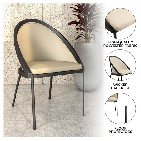 Urbane Dining Chair in Vinyl Fabric with Curved Back and Stainless Steel Legs Set of 2