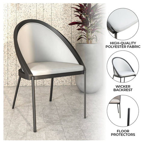 Urbane Dining Chair in Vinyl Fabric with Curved Back and Stainless Steel Legs Set of 2