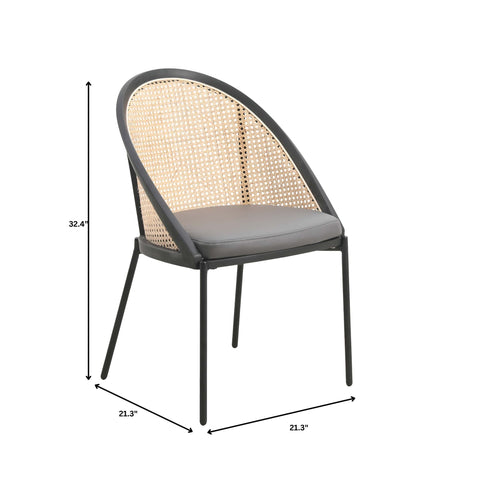 Urbane Dining Chair with Vinyl Fabric Seat and Wicker Backrest in Stainless Steel Legs Set of 4