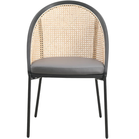Urbane Dining Chair with Vinyl Fabric Seat and Wicker Backrest in Stainless Steel Legs Set of 4