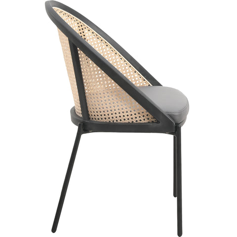 Urbane Dining Chair with Vinyl Fabric Seat and Wicker Backrest in Stainless Steel Legs Set of 4