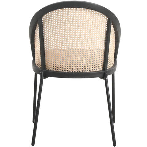 Urbane Dining Chair with Vinyl Fabric Seat and Wicker Backrest in Stainless Steel Legs Set of 4