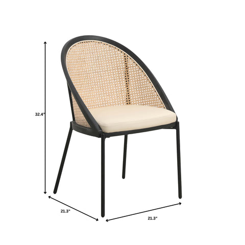 Urbane Dining Chair with Vinyl Fabric Seat and Wicker Backrest in Stainless Steel Legs Set of 4