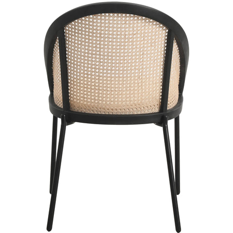 Urbane Dining Chair with Vinyl Fabric Seat and Wicker Backrest in Stainless Steel Legs Set of 4