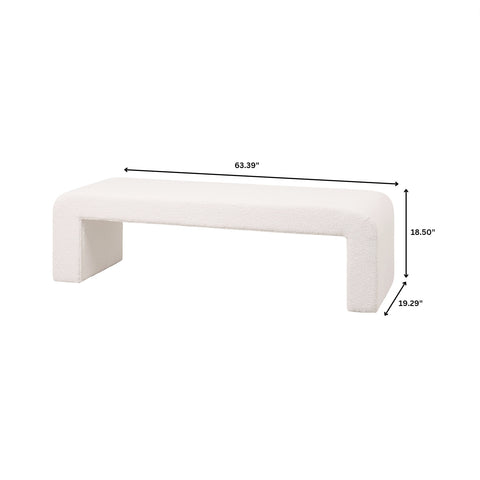 Vint 63" Wide Upholstered Bench in Boucle/Velvet with Curved Waterfall Design