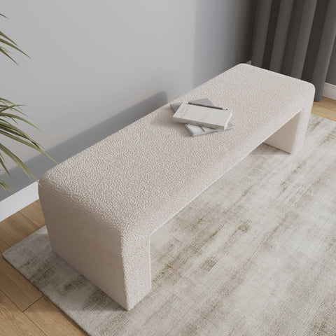 Vint 63" Wide Upholstered Bench in Boucle/Velvet with Curved Waterfall Design