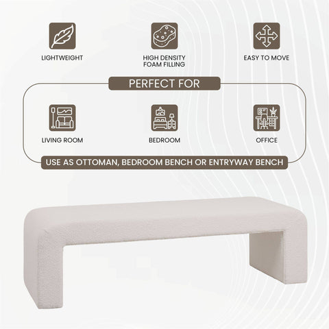 Vint 63" Wide Upholstered Bench in Boucle/Velvet with Curved Waterfall Design