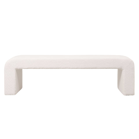 Vint 63" Wide Upholstered Bench in Boucle/Velvet with Curved Waterfall Design