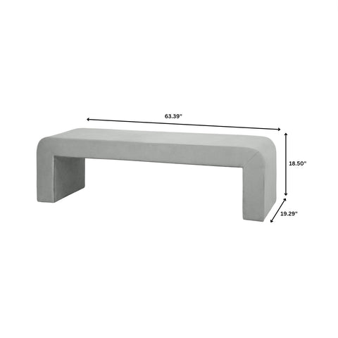 Vint 63" Wide Upholstered Bench in Boucle/Velvet with Curved Waterfall Design