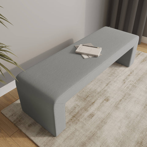 Vint 63" Wide Upholstered Bench in Boucle/Velvet with Curved Waterfall Design