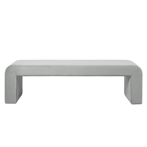 Vint 63" Wide Upholstered Bench in Boucle/Velvet with Curved Waterfall Design
