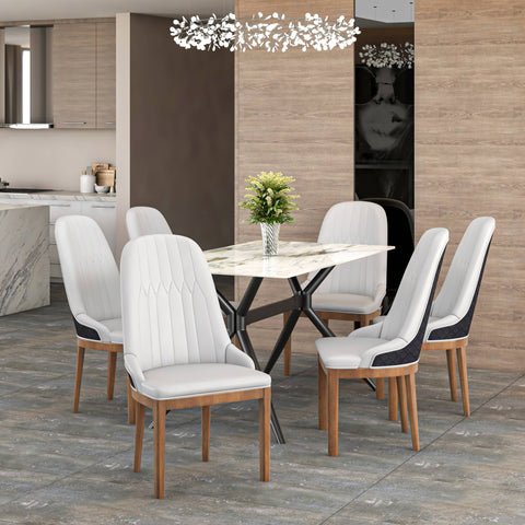 Verisma Dining Chair Upholstered in Leather with Diamond Stitching Back Design Set of 2