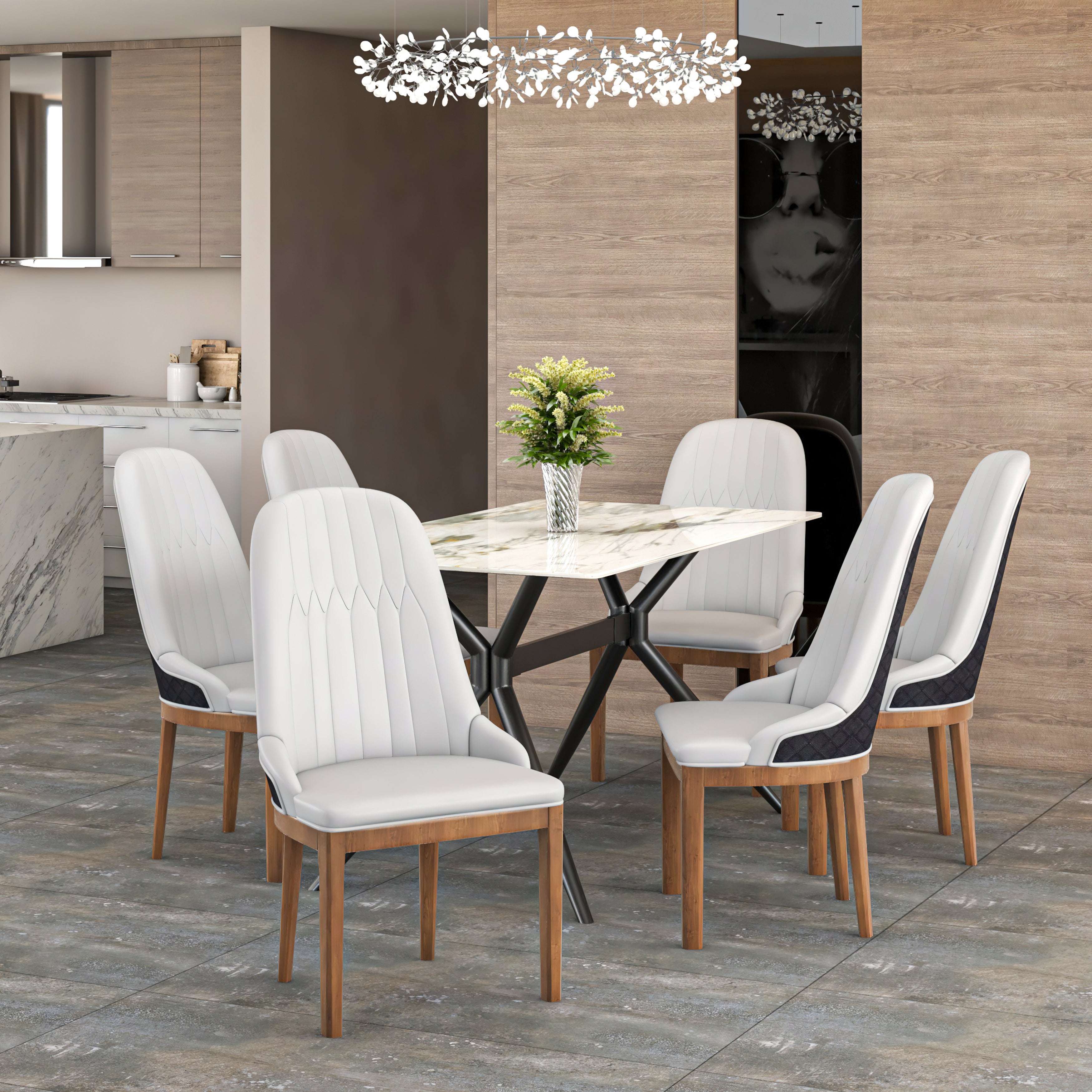 Verisma Dining Chair Upholstered in Leather with Diamond Stitching Back Design