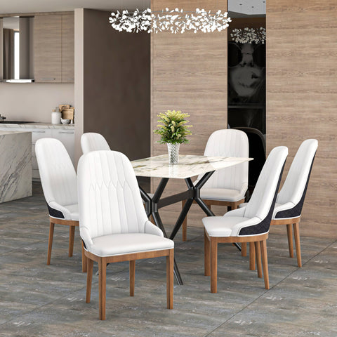 Verisma Dining Chair Upholstered in Leather with Diamond Stitching Back Design Set of 2