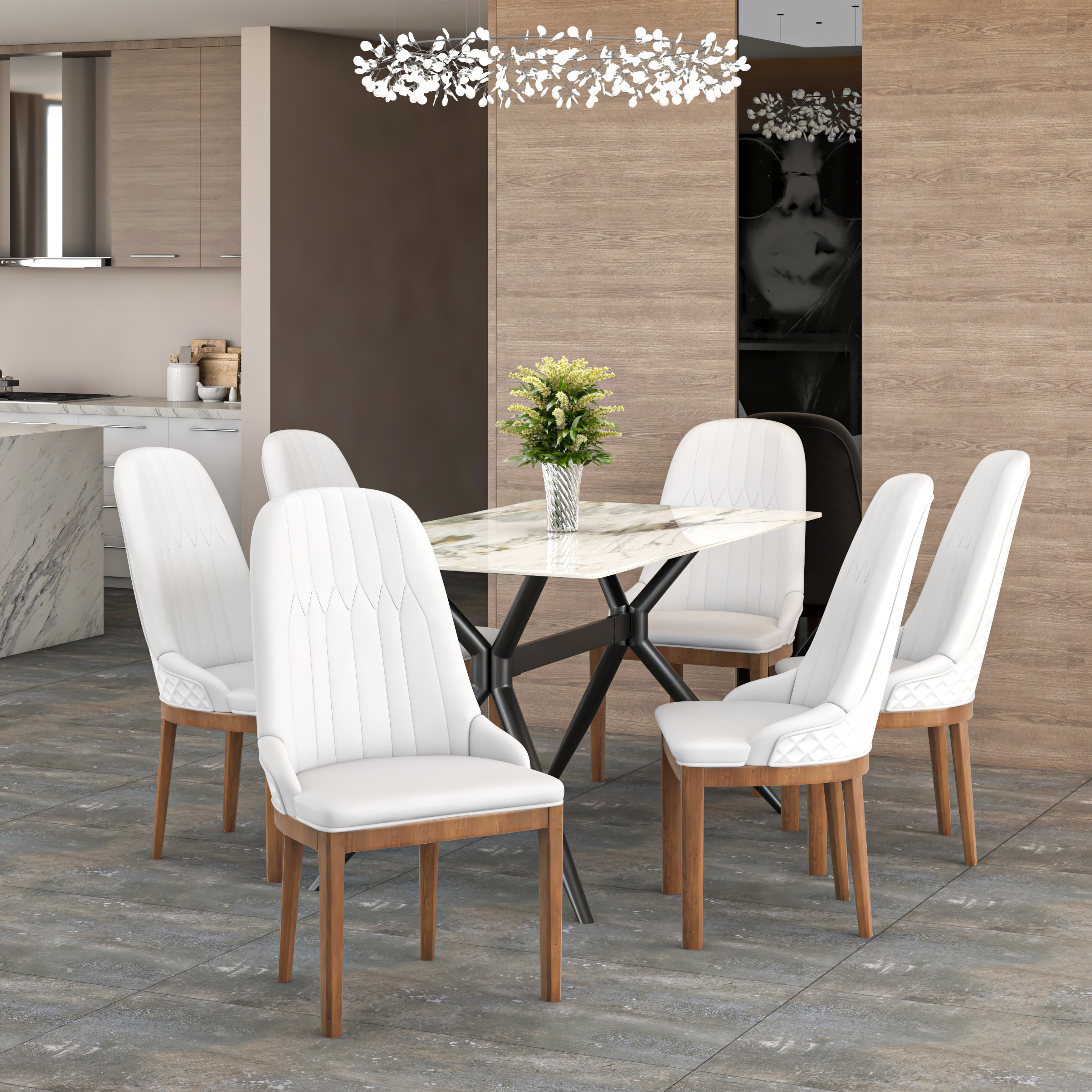 Verisma Dining Chair Upholstered in Leather with Diamond Stitching Back Design