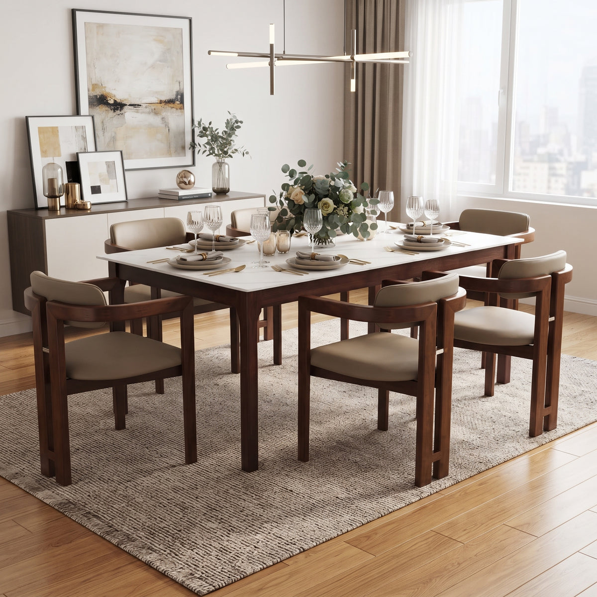 Velo Series Dining Chair with Upholstered Leather and Rubberwood Legs