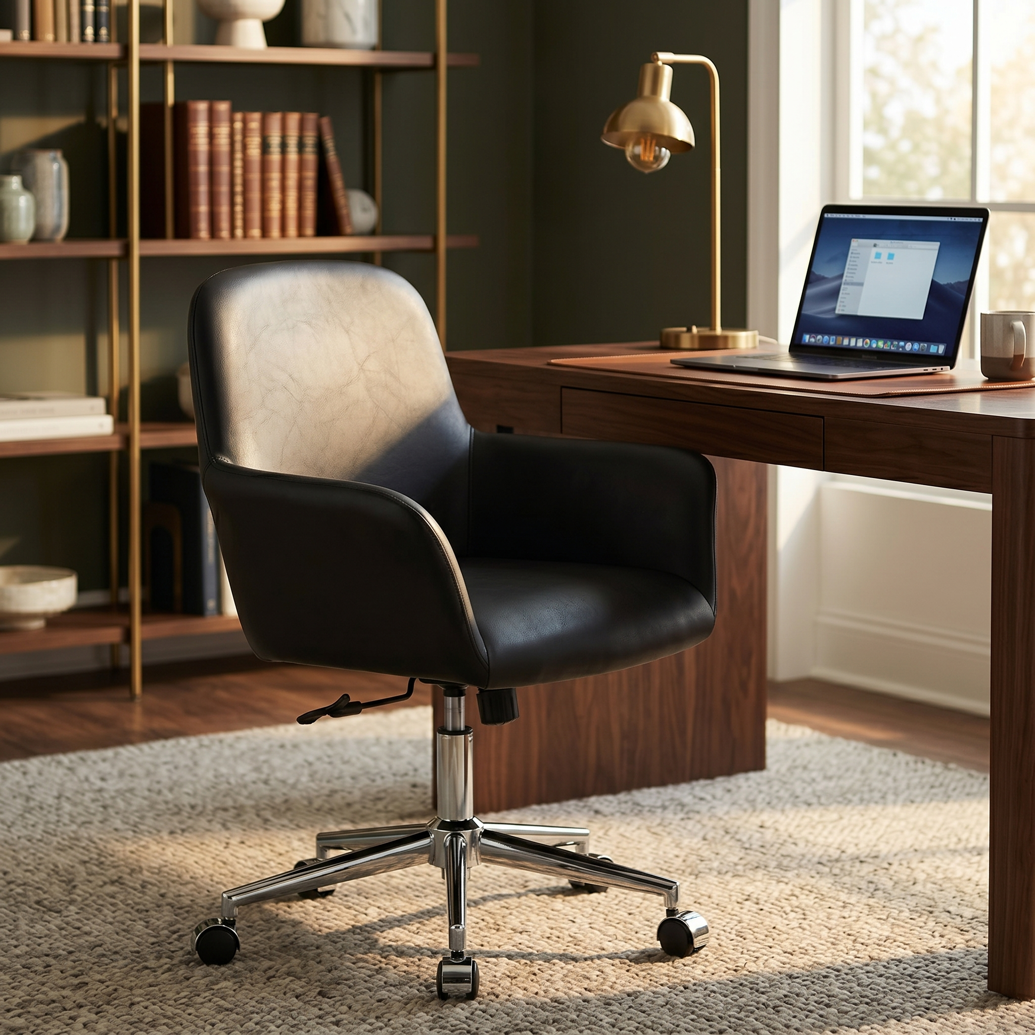 Vanguard Leather Mid-Back Office Chair with Chrome Metal Frame