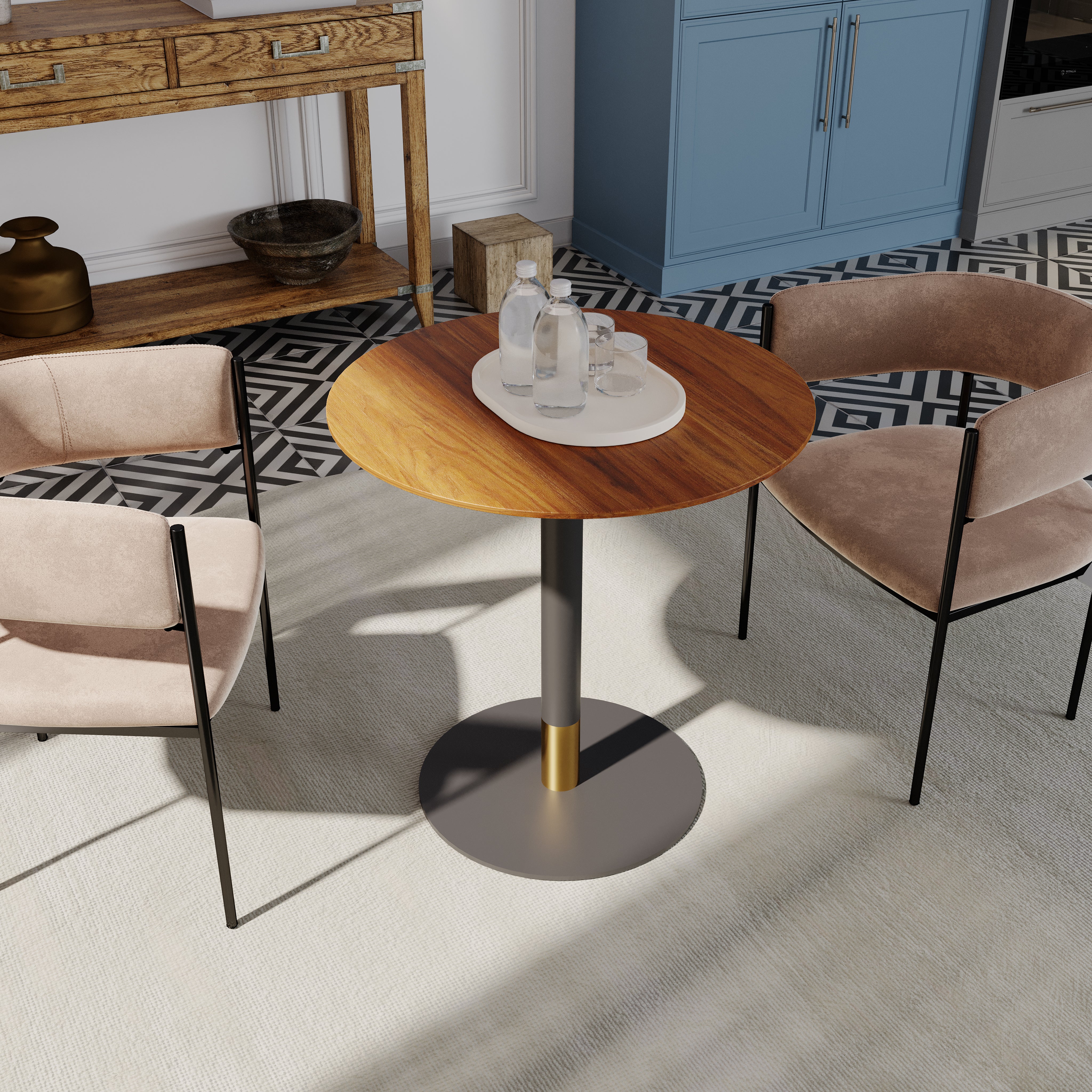 Vail Collection Dining Table Black/Gold Round Base With 27"/36" Round Sintered Stone and MDF Wood Top