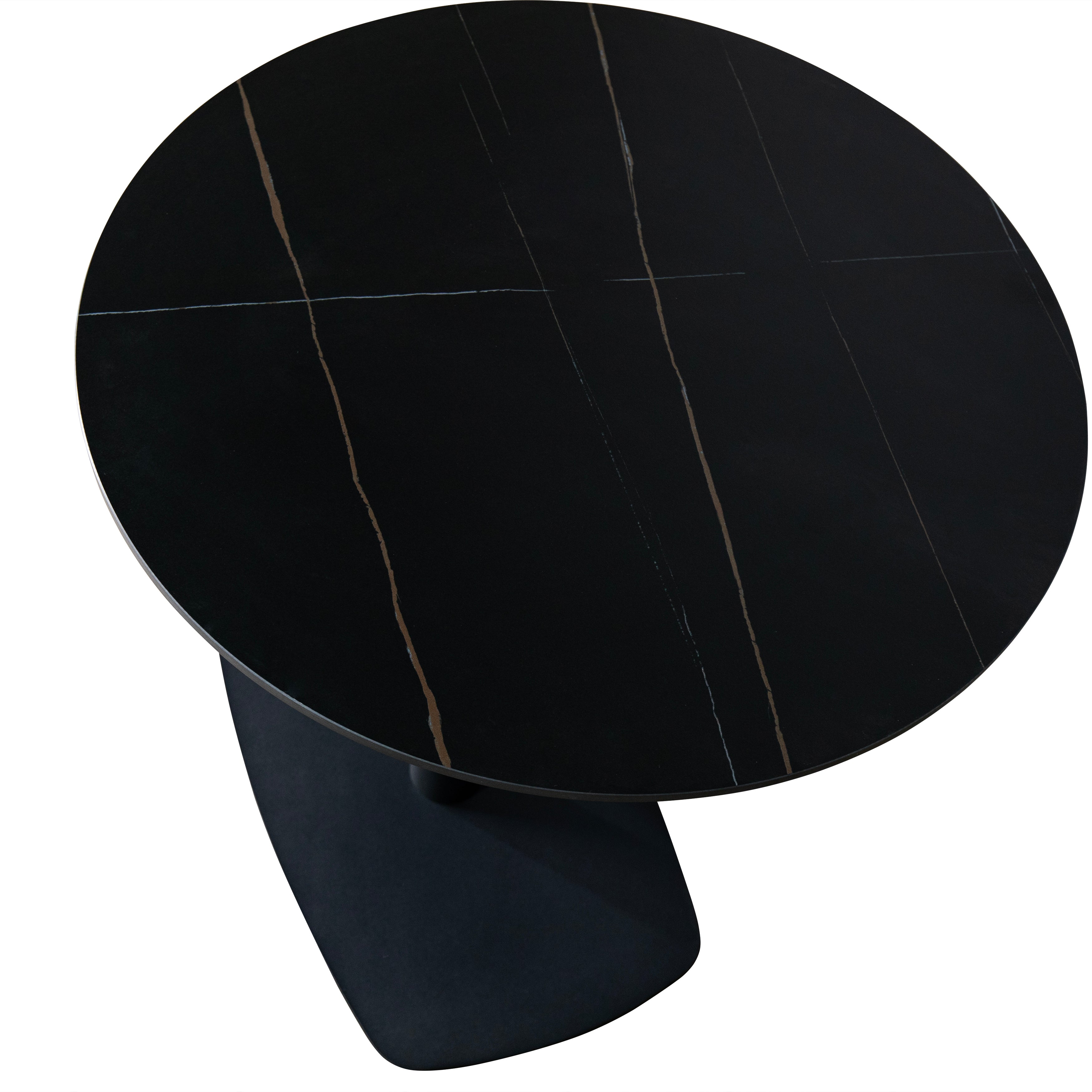 Vail Collection Dining Table Black Rectangle Base With 27"/36" Round Dark Brown MDF Wood/Sintered Stone Top