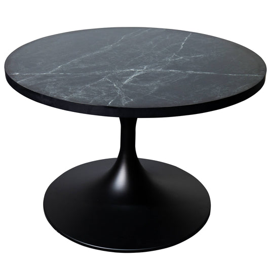 Verve Round Coffee Table with MDF/Resin/Sintered Stone Tabletop and Black Stainless Steel Base