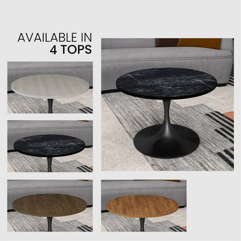 Verve Round Coffee Table with MDF/Resin/Sintered Stone Tabletop and Black Stainless Steel Base