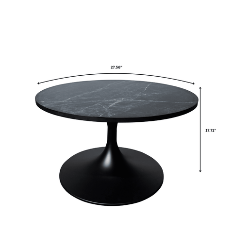 Verve Round Coffee Table with MDF/Resin/Sintered Stone Tabletop and Black Stainless Steel Base