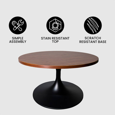 Verve Round Coffee Table with MDF/Resin/Sintered Stone Tabletop and Black Stainless Steel Base