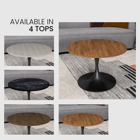 Verve Round Coffee Table with MDF/Resin/Sintered Stone Tabletop and Black Stainless Steel Base